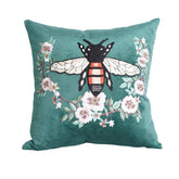 Sea Green Designer Cushion – Bee & Floral Embroidery