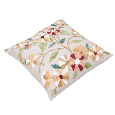 Brown Linear Floral Cushion – Elegant Thread Lines