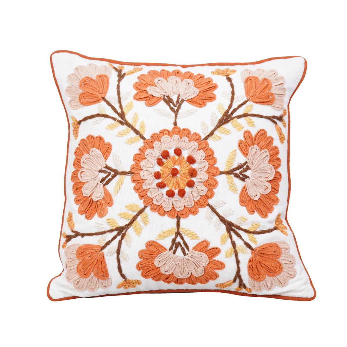 Orange Bloom Cushion – Big & Small Floral Motifs