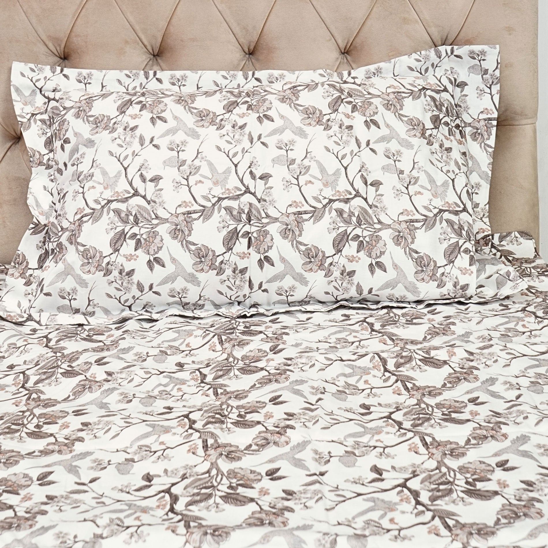 Mocha Garden Printed Bedsheet
