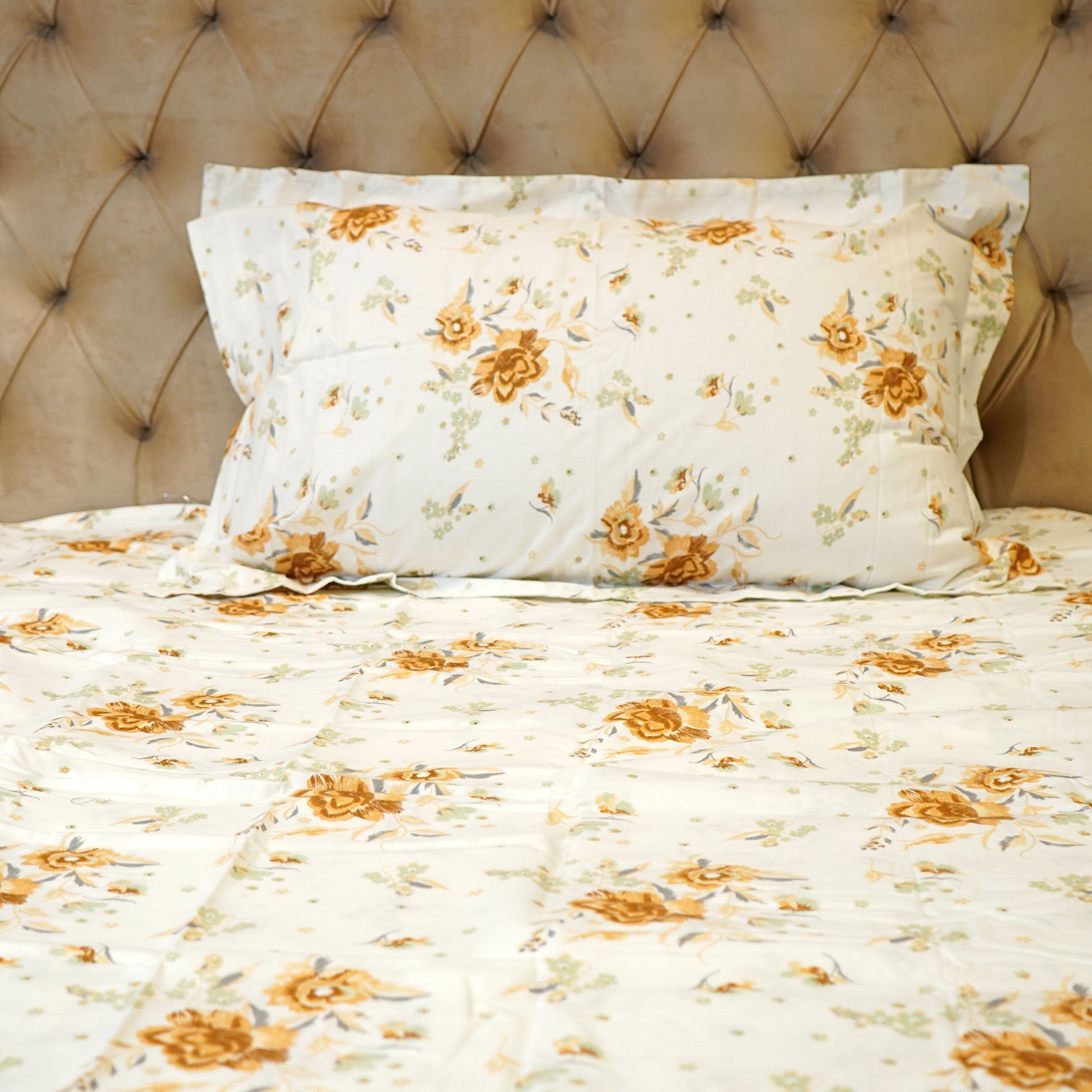 Golden Bloom Printed Bedsheet