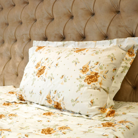 Golden Bloom Printed Bedsheet