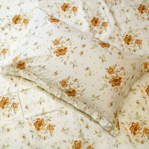 Golden Bloom Printed Bedsheet