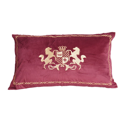 Royal Red Designer Cushion – Horse Emblem Embroidery
