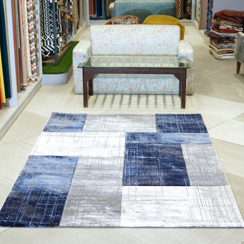 Modern Grid Carpet – Navy Stone Blocks