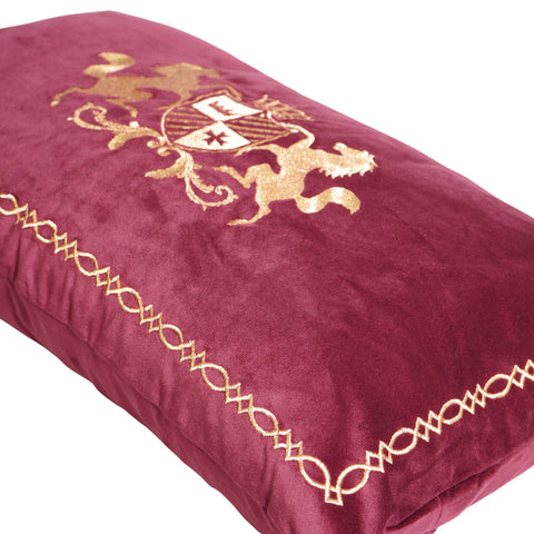 Royal Red Designer Cushion – Horse Emblem Embroidery