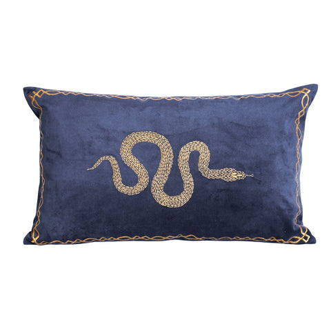 Royal Blue Designer Cushion – Snake Embroidery
