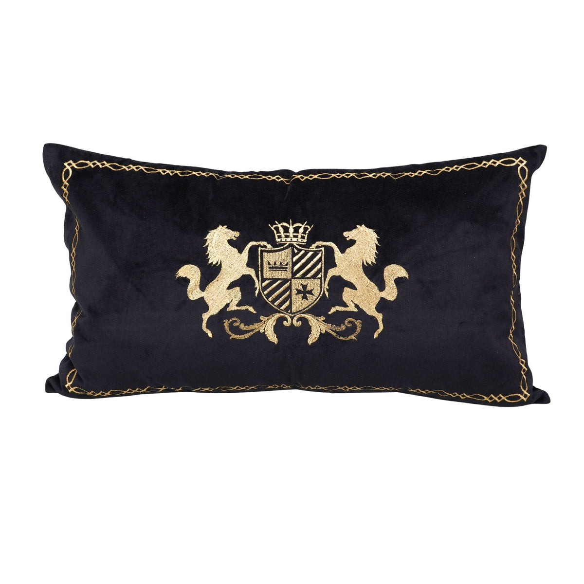 Charcoal Black Designer Cushion – Royal Emblem Horse Design