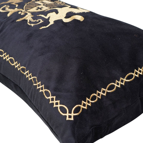 Charcoal Black Designer Cushion – Royal Emblem Horse Design
