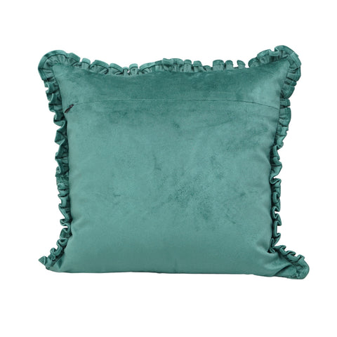 Sea Green Designer Cushion – Ruffle Border with Text & Tiger Print