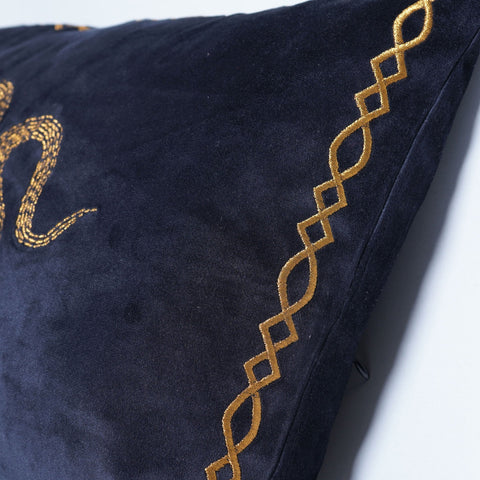 Royal Blue Designer Cushion – Snake Embroidery