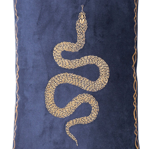 Royal Blue Designer Cushion – Snake Embroidery