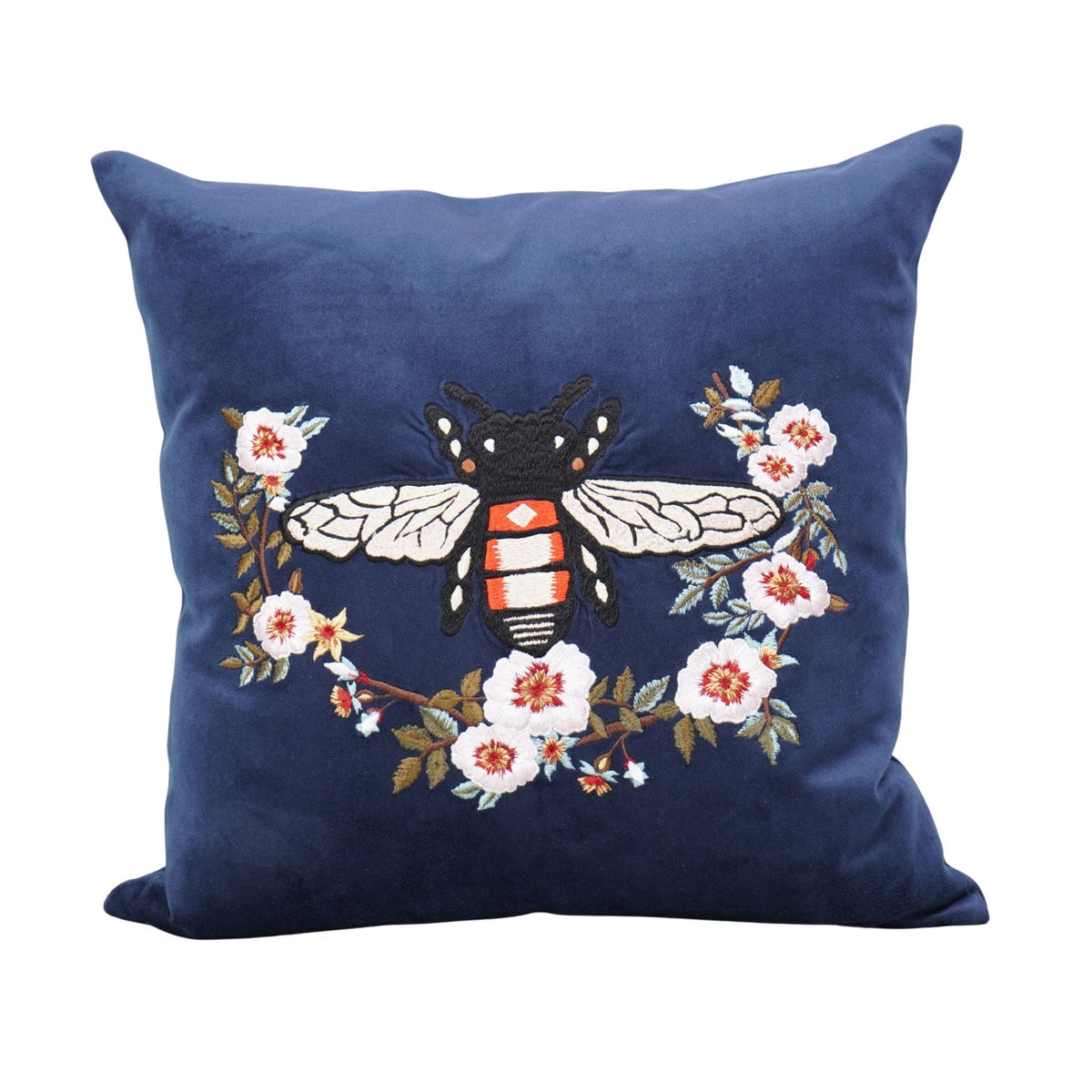 Royal Blue Designer Cushion – Butterfly Thread Embroidery