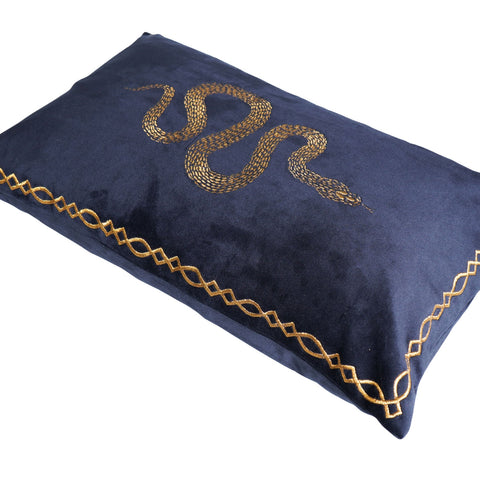 Royal Blue Designer Cushion – Snake Embroidery