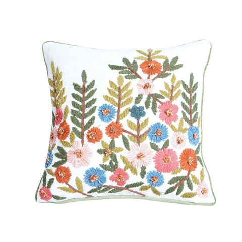 Multicolour Floral Cushion – Branch & Leaf Embroidery
