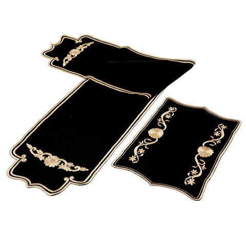 Noir Regal – Embroidered Black Table Runner