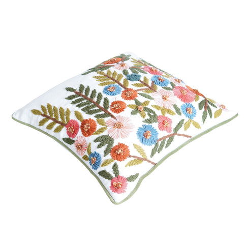 Multicolour Floral Cushion – Branch & Leaf Embroidery