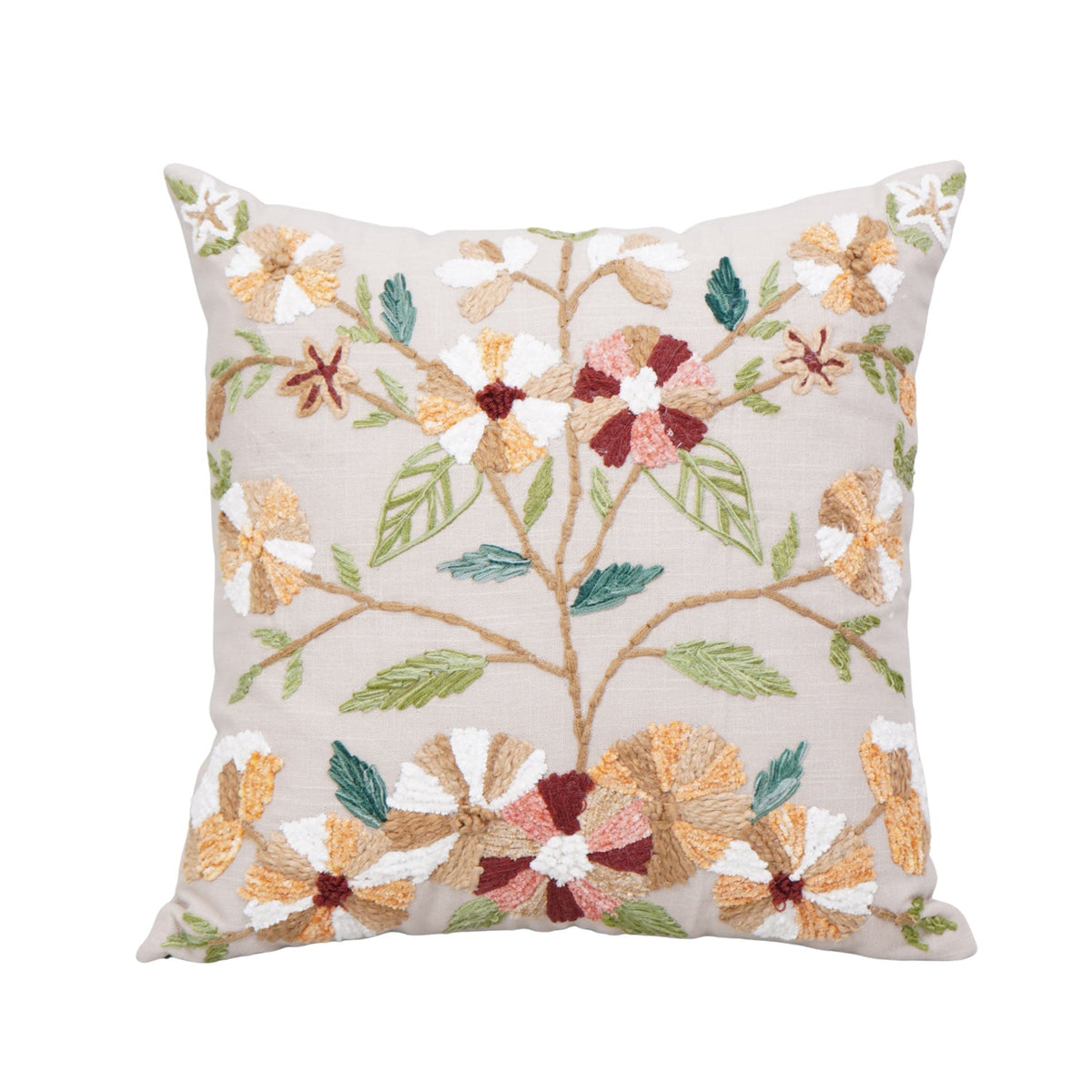 Brown Linear Floral Cushion – Elegant Thread Lines